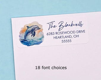 Dolphin Address Labels, Personalized Return Address Labels Stickers, Ocean Themed Address Stickers, Sea Animals, Customizable, Marine Animal