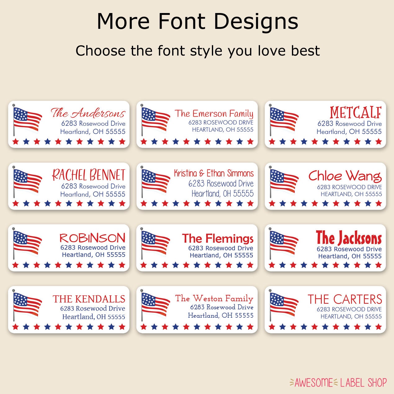 American Flag Address Labels, Patriotic Address Labels, 4th of July