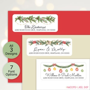 Elegant Christmas Return Address Label Bundle, Christmas Watercolor Address Labels Stickers, Personalized Holiday Address Labels Printed
