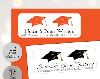 Graduation Address Labels for Twins, Two Cap Graduation Return Address Labels Stickers 2024, Custom Graduation Labels for Envelopes