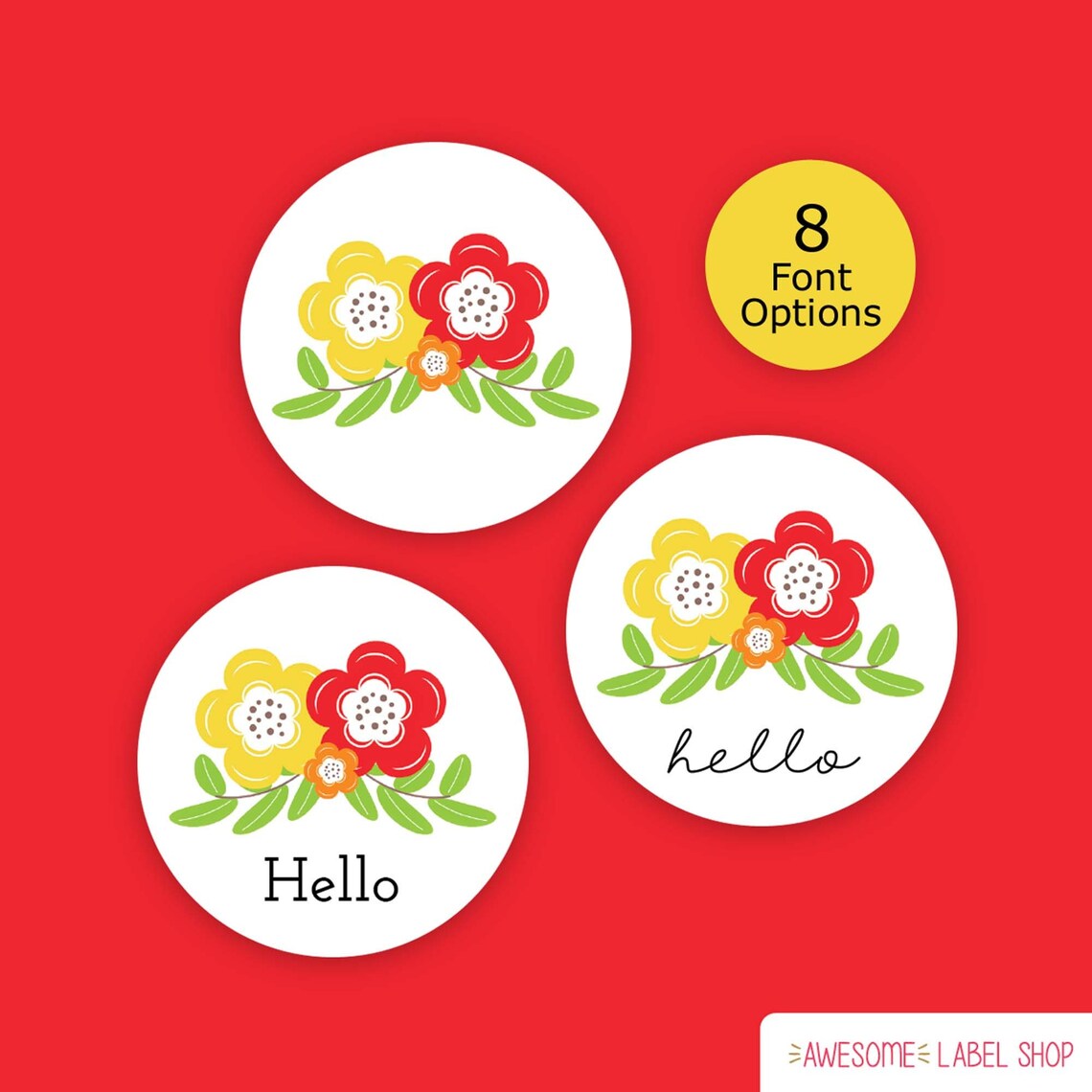 Hello Hello Hello Rupual Sticker Hello Stickers, Red and Yellow Floral Envelope Seals, Summer Envelope ...