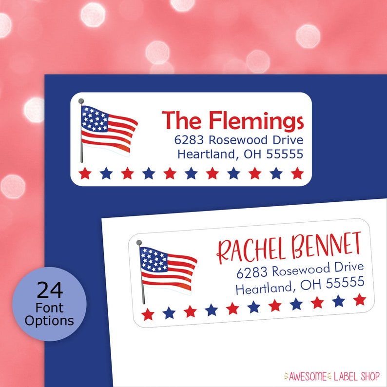 American Flag Address Labels, Patriotic Address Labels, 4th of July