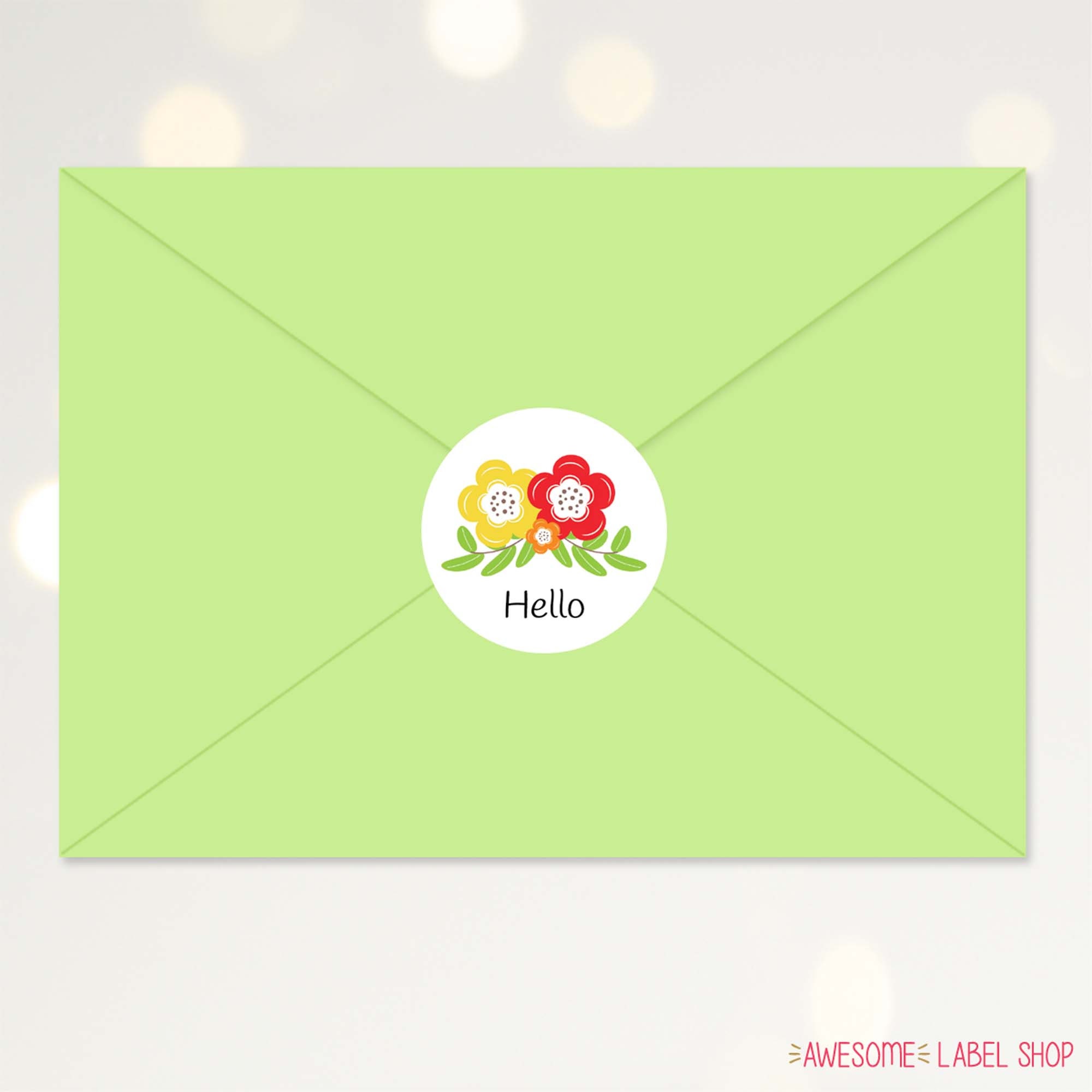 Hello Hello Hello Rupual Sticker Hello Stickers, Red and Yellow Floral Envelope Seals, Summer Envelope ...