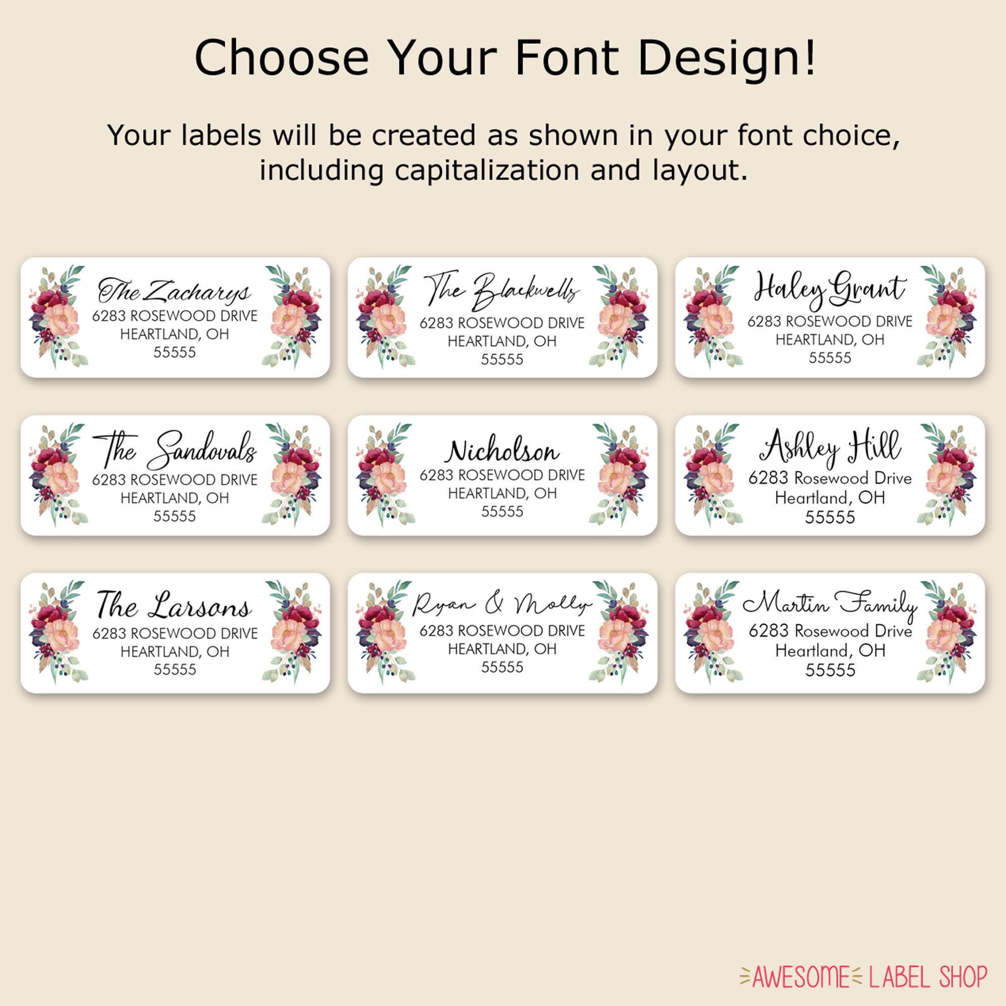 Blush and Burgundy Flower Address Labels, Return Address Stickers, Fall ...