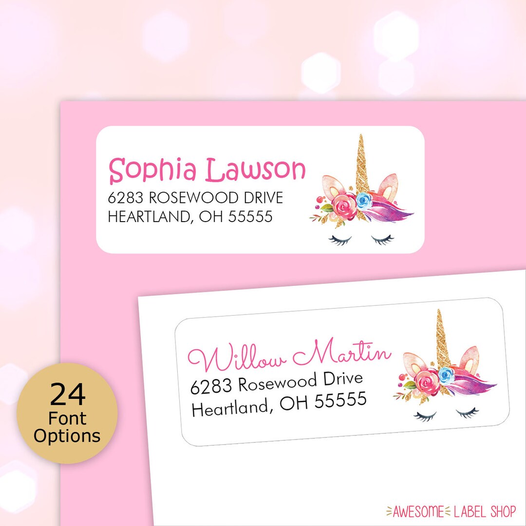 Unicorn Address Labels Rainbow Unicorn Return Address Labels Etsy