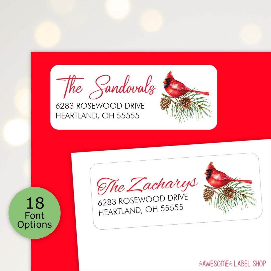 Cardinal Address Labels, Bird Address Labels, Christmas Return Address ...
