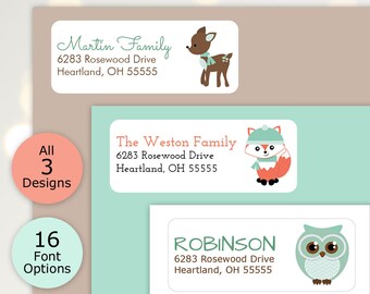 Winter Woodland Animal Return Address Labels, Winter Address Stickers, Christmas Address Labels