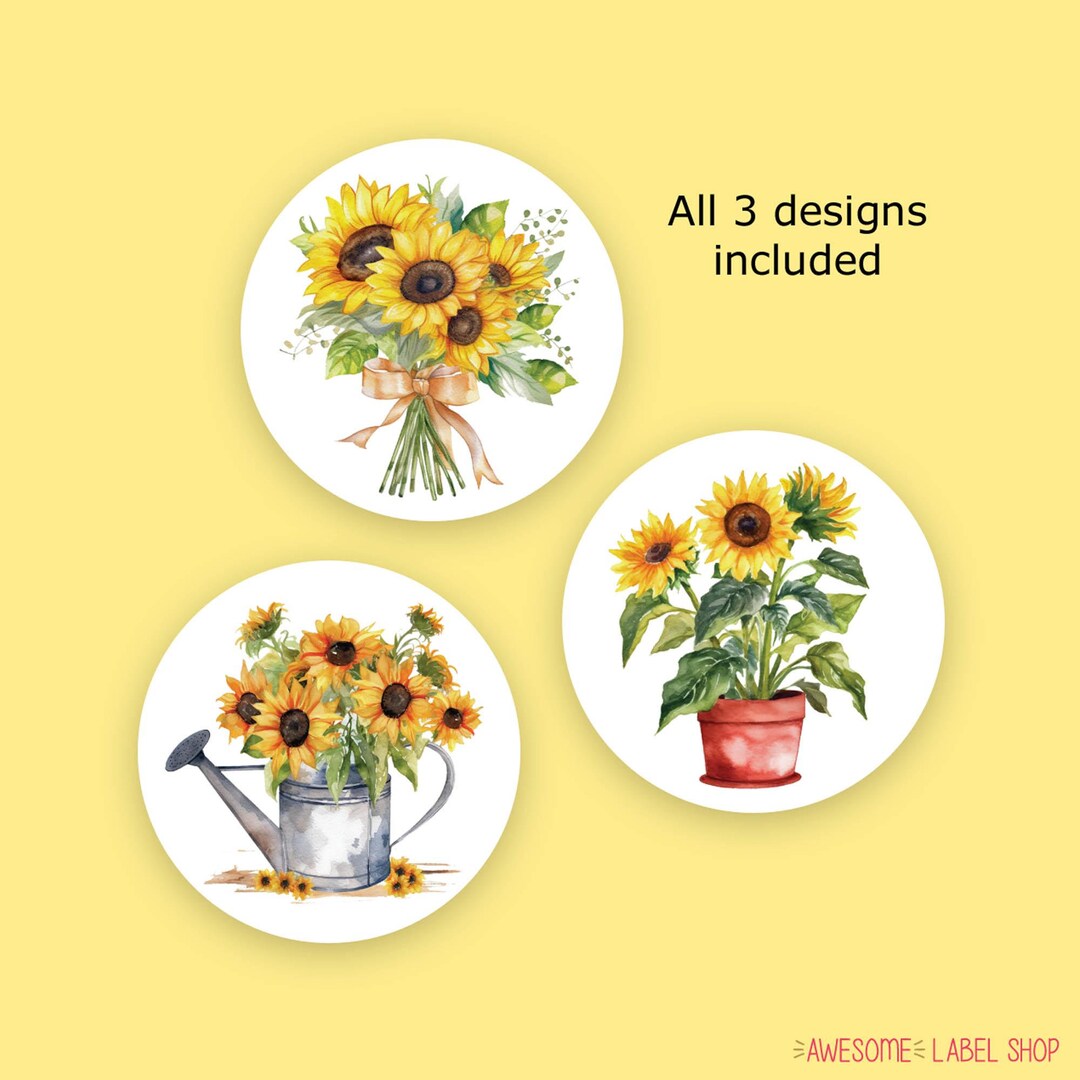 Sunflower Sticker Label Sunflower Stickers, Sunflower Envelope Seals, Fall Flower Stickers ...