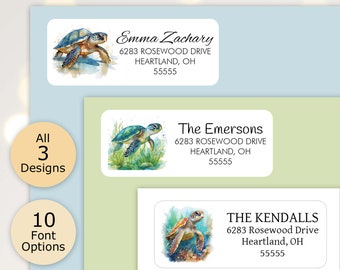 Sea Turtle Return Address Labels, Ocean Animal Address Labels Printed, Watercolor Turtle Address Labels Personalized, Return Address Sticker