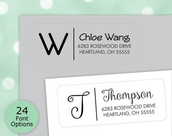 Monogram Address Labels PRINTED, Personal Address Labels, Return Address Labels Stickers, Clear Address Labels, 24 Fonts to Choose From