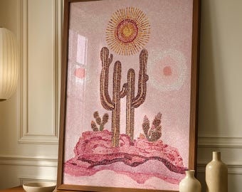 Boho Mosaic Cactus Print Dusty Rose Terracotta Desert Art Digital Download
