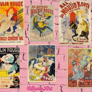 Set of 6 Moulin Rouge Antique Prints, Digital Download, Printable Wall art, Vintage Posters, wall hangings, Gallery Wall Set, downloadable