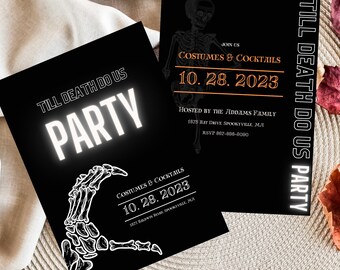 2-for-1 Halloween Invite Template | Till Death Do Us Party Halloween Invite | Skeleton Halloween Invite | Spooky Halloween Party Invitation