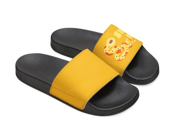 Youth PU Slide Sandals, Yellow and Black, Summer Slipper, Style, Comfort for Teens, Unique