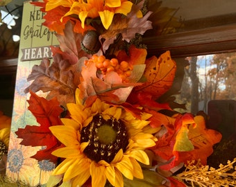 GRATEFUL HEART ~ Bright, sunny, yellow sunflowers to warm your soul! Asymmetrical Wreath ~ Artistic Collection