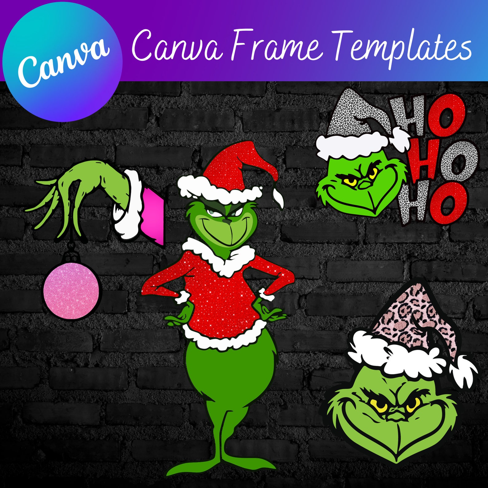 Grinch Canva Template Frames Editable Frames Etsy