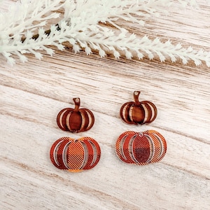 Brown and Tartan Plaid Pumpkin Acrylic Earring Blanks: Fall DIY Jewelry (1x1.5 in)