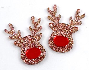 Pendientes navideños de reno con nariz roja y brillantina acrílica RG - Pendientes colgantes DIY - Pendientes acrílicos - Pendientes para hacer pendientes -