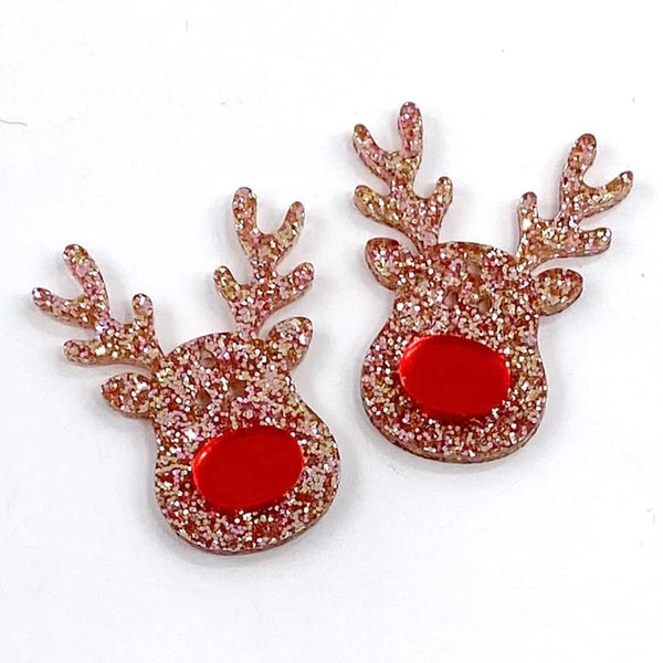 RG Acrylic Glitter Reindeer w/ Red Nose Christmas Earring Blanks-DIY Dangle Earrings-Acrylic Earring Blanks-Blanks for Earring Makers -