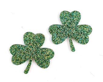 St. Patrick's Day "Shamrock Glitter" Shamrock Acrylic Earring Blanks - DIY Dangle Earrings - Blanks for Earring Makers