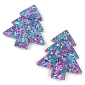 Découpes en acrylique pour sapin de Noël avec confettis licornes - Découpes de boucles d&#39;oreilles de Noël en acrylique - Découpes pour les créateurs de boucles d&#39;oreilles