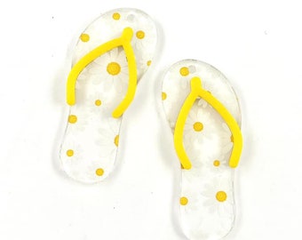 Yellow and Daisy Flower Flip Flop Earring Blanks - DIY Summer Beach Earring Blanks - Blanks for Earring Makers