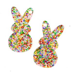 Daisy Confetti Glitter Acrylic Easter Bunny Earring Blanks - DIY Jewelry - Acrylic Earring Blanks - Blanks for Earring Makers