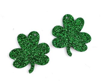 St. Paddy's Day Green Glitter Hand Drawn Shamrock Acrylic Earring Blanks - DIY Dangle Earrings - Blanks for Earring Makers