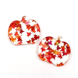 Metallic Leaf Print Pumpkin Earring Blanks - DIY Dangle Earrings - Fall Earring Blanks - Blanks for Earring Makers