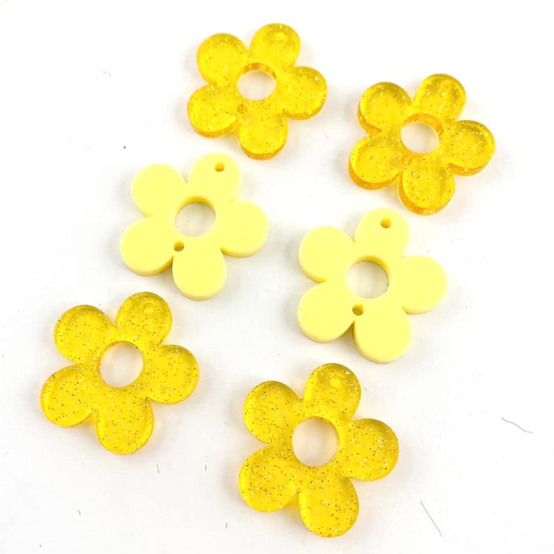 Yellow Glitter/solid/glitter Acrylic Blossom Earring Drop Blanks - DIY ...