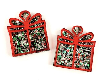 Layered Rot Spiegel Weihnachten Glitter Geschenke Acryl Ohrring-Rohlinge - DIY Ohrringe