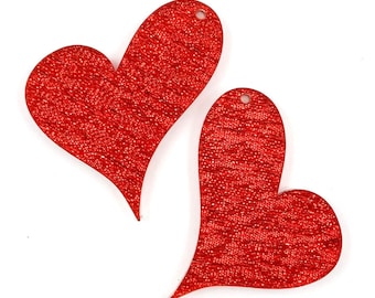 Kolczyki walentynkowe z akrylu Red Shimmer Swoopy Heart - kolczyki DIY - akrylowe półfabrykaty do kolczyków - półfabrykaty do tworzenia kolczyków