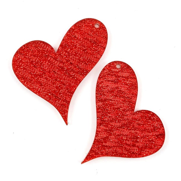 Red Shimmer Acrylic Swoopy Heart Valentine Earring Blanks - DIY Dangle Earrings - Acrylic Earring Blanks - Blanks for Earring Makers