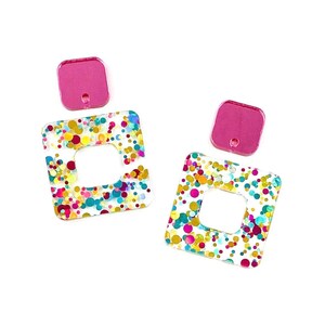Mermaid Glitter Squares w/ Pink Mirror Square Connector Earring Blanks, DIY Earrings, Acrylic Earring Blanks, Blanks for Earring Makers