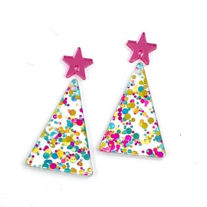 Boucles d&#39;oreilles arbre de Noël confettis acrylique bleu sarcelle/or/rose avec ébauches de connecteur en étoile-Boucles d&#39;oreilles bricolage-Boucles d&#39;oreilles pendantes-Ébauches pour fabricants de boucles d&#39;oreilles