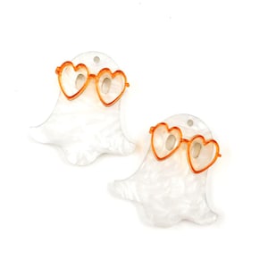 White Swirl Ghost with Orange Mirror Glasses Earring Blanks - Nerdy Ghost - DIY Halloween Earring Blanks - Blanks for Earring Makers
