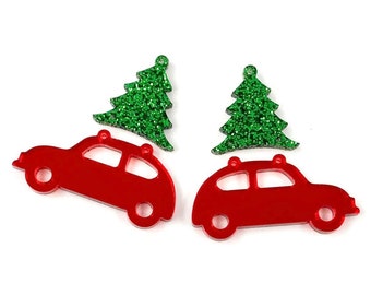 Weihnachtsbaum und rotes Auto Ohrring Rohlinge - DIY Weihnachtsohrringe - Acryl Ohrring Rohlinge - Rohlinge für Ohrring Hersteller