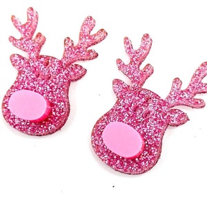Pink Acrylic Glitter Reindeer w/ Pink Nose Christmas Earring Blanks-DIY Dangle Earrings-Acrylic Earring Blanks-Blanks for Earring Makers -
