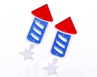 Red, White & Blue Firecracker Acrylic Earring Blanks - DIY Patriotic 4th of July Dangle Earrings - Blanks for Earring Makers