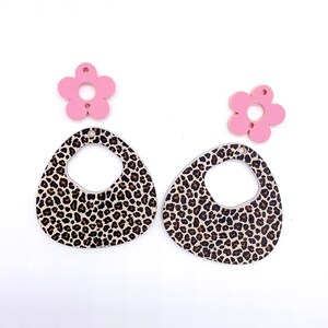 Pink Blossoms & Matte Leopard Carmen Acrylic Earring Blanks - DIY Spring Dangle Earrings - Jewelry Supplies - Blanks for Earring Makers