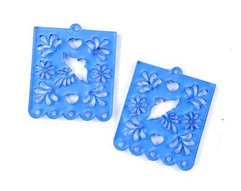 Blue Papel Picado Acrylic Earring Blanks - DIY Cinco de Mayo Dangle Earrings - Acrylic Earring Blanks - Blanks for Earring Makers