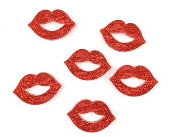 Red Saffiano Acrylic Valentine Smooches Earring Blanks - DIY Acrylic Earring Blanks - Blanks for Earring Makers - Each set contains 6 pieces