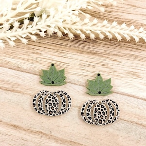 Metallic Olive Leaf and Leopard Pumpkin Acrylic Earring Blanks - DIY Fall Earrings Blanks - Blanks for Earring Makers - Earring Components