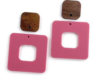 Mulberry Cutout Squares w/ Walnut Wood Square Connector Earring Blanks - DIY Earrings - Acrylic Earring Blanks - Blanks for Earring Makers