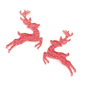 Ebauches de boucles d&#39;oreilles renne bondissant saffiano rose - Boucles d&#39;oreilles pendantes Noël DIY - Ebauches de boucles d&#39;oreilles en acrylique - Ebauches pour créateurs de boucles d&#39;oreilles