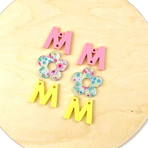 Pink/Pastel Floral/Yellow MOM Blossom Acrylic Earring Drop Blanks - DIY Spring Earrings - Acrylic Earring Blanks - Blanks for Earring Makers