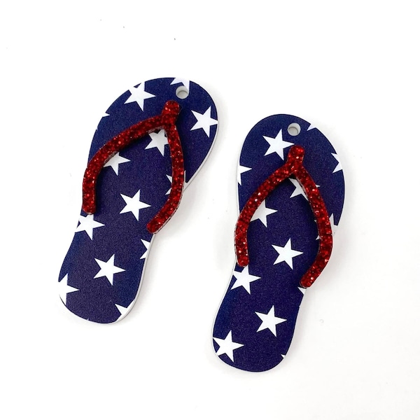 Red Glitter and Blue & White Star Flip Flop Earring Blanks - DIY Patriotic 4th of July Earring Blanks-Blanks for Earring Makers