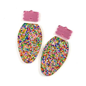 Acrylic Daisy Glitter Christmas Light Bulb Earring Blanks - DIY Dangle Earrings - Acrylic Earring Blanks - Blanks for Earring Makers