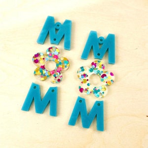 Teal & Mermaid Glitter MOM Blossom Acrylic Earring Drop Blanks - DIY Spring Earrings - Acrylic Earring Blanks - Blanks for Earring Makers