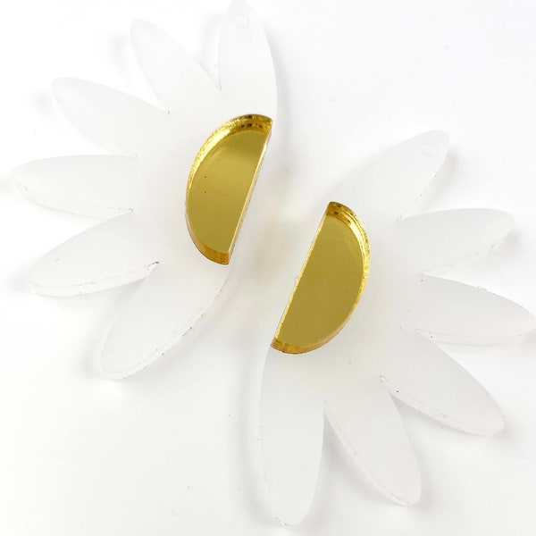 Frosted White Half Daisy Acrylic Spring Earring Blanks - DIY Dangle Earrings - Acrylic Earring Blanks - Blanks for Earring Makers